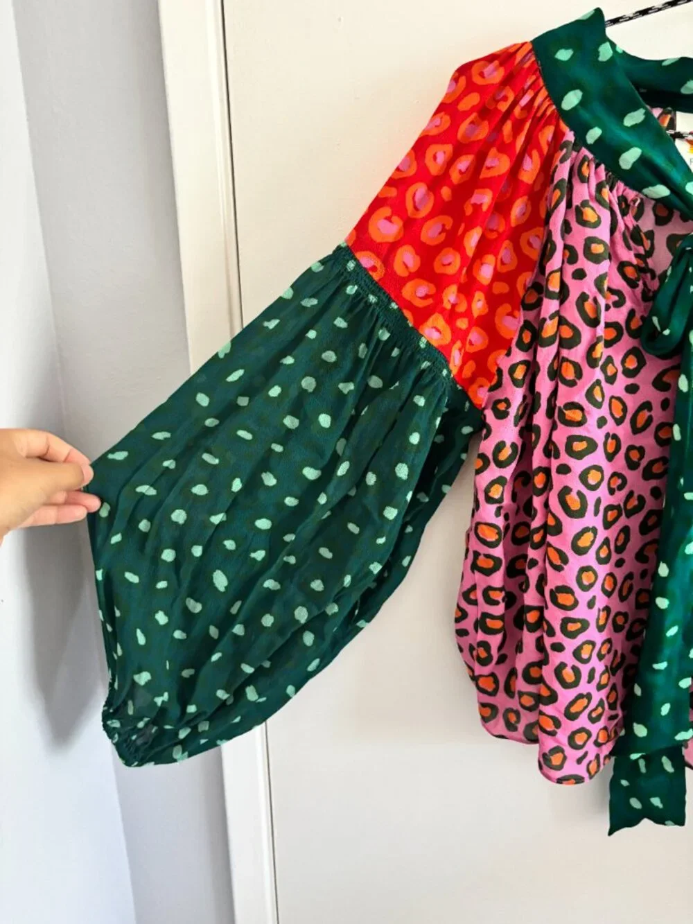 Farm Rio Multicolor Cheetah Print Polka Dot Mixed Print Breezy Relaxed Blouse